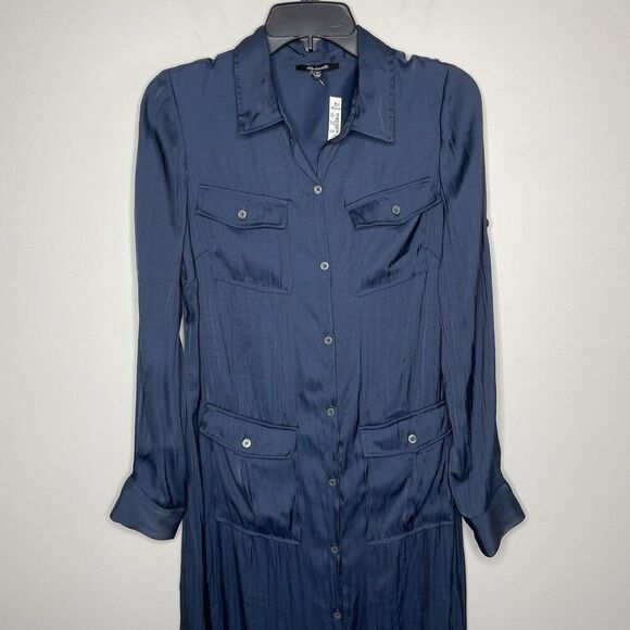 MADEWELL Midi Dress Women Medium Deep Indigo NEW Satin Utility NR775 *No Belt* - Picture 4 of 14